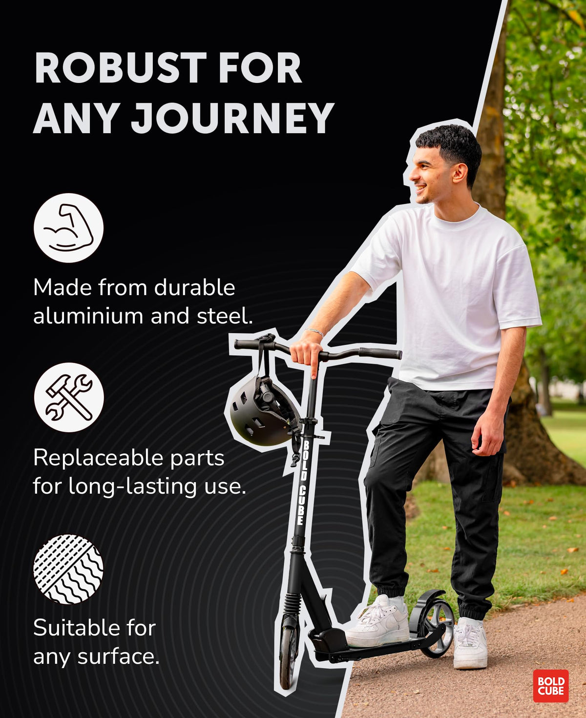 BOLDCUBE Big 2 Wheeler Charcoal | Scooter for Kids & Teens Ages 7+ Years | Play & Commute | Front Suspension Fit with 200MM Wheels | Height Adjustable