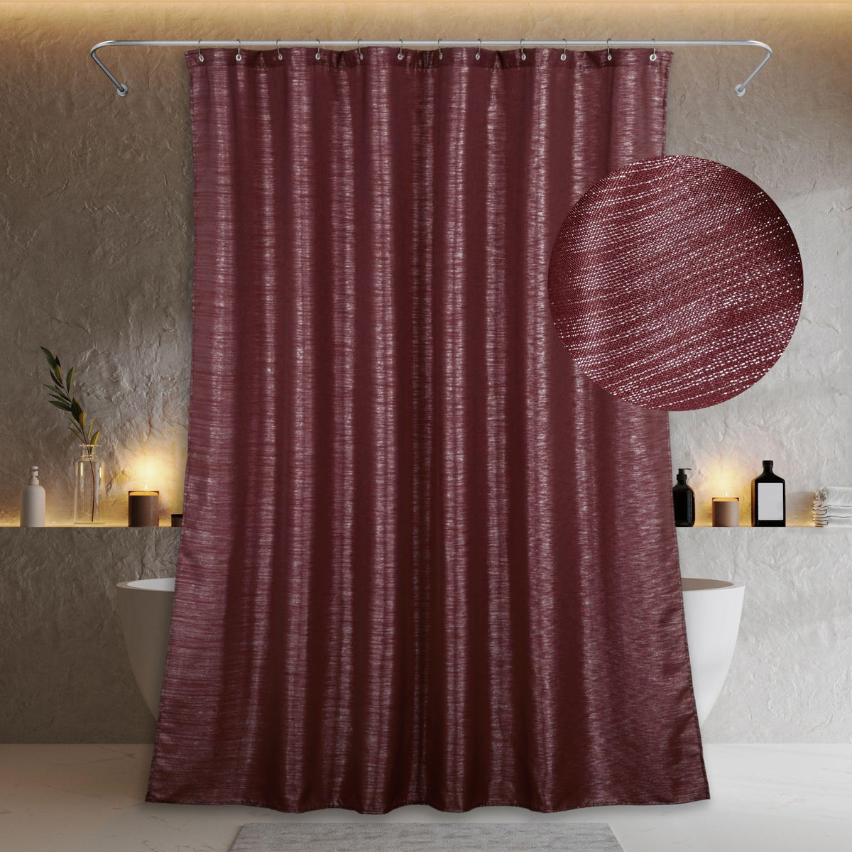 Red Glitter Shower Curtain: Burgundy Sparkle Bling Shiny Metallic Shimmer Shower Curtain for Bathroom - Anti Mould Water Repellent Washable Polyester