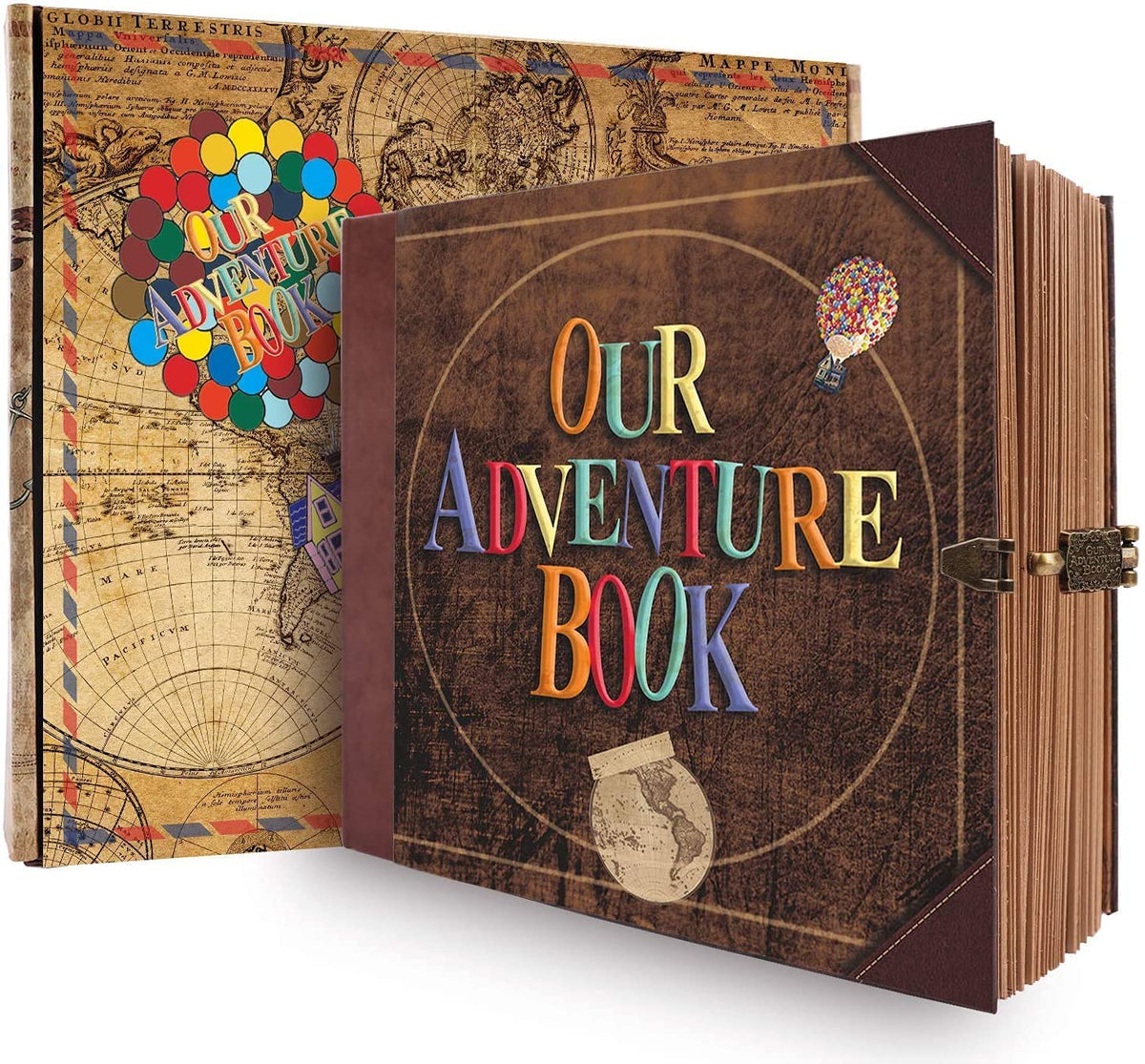 Our Adventure Book Scrapbook Photo Album, 146 Pages 8.9 * 7.7 Inch Retro Style Embossed Letter Cover Travel Journal Scrap Book Kit For