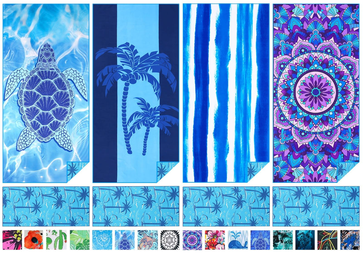 Haleey 4 Pack Microfibre Thin Lightweight Beach Towel Extra Large Oversized 180x80cm Quick Dry Sand Free Towels for Adults Travel Swim Pool Bath Beach
