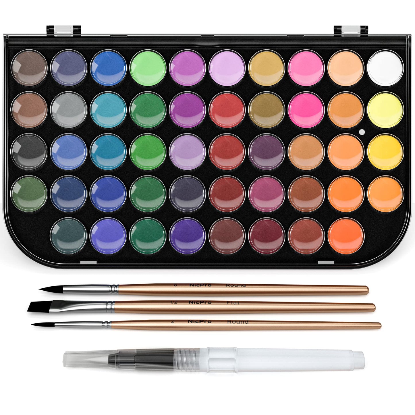 Nicpro 5pcs Watercolour Paint Set, 48 Water Colors Kit with 3 Painting Brushes, Palette, Watercolour Pen, Non-toxic Painting Supplies for Adults,