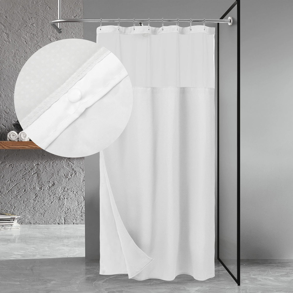 N&Y HOME 48 Inch Waffle Weave Shower Curtain with Snap-in Fabric Liner & 12 Metal Hooks Set - 48" x 72" Shower Stall Size, Hotel Style & Mesh Top
