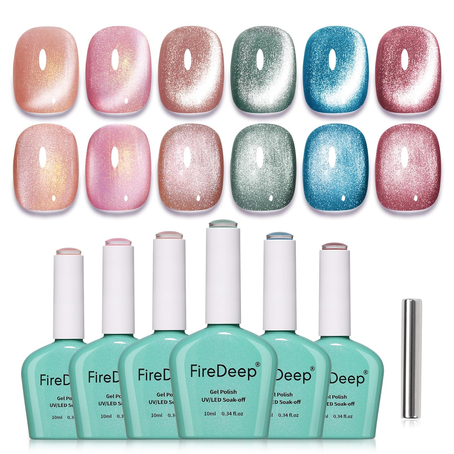 Firedeep Cat Eye Gel Polish Set with Magnet 6 Colors Pink Nude Magnetic Nail Polish DIY at Home Salon Art Gift for Women (10ml *6)