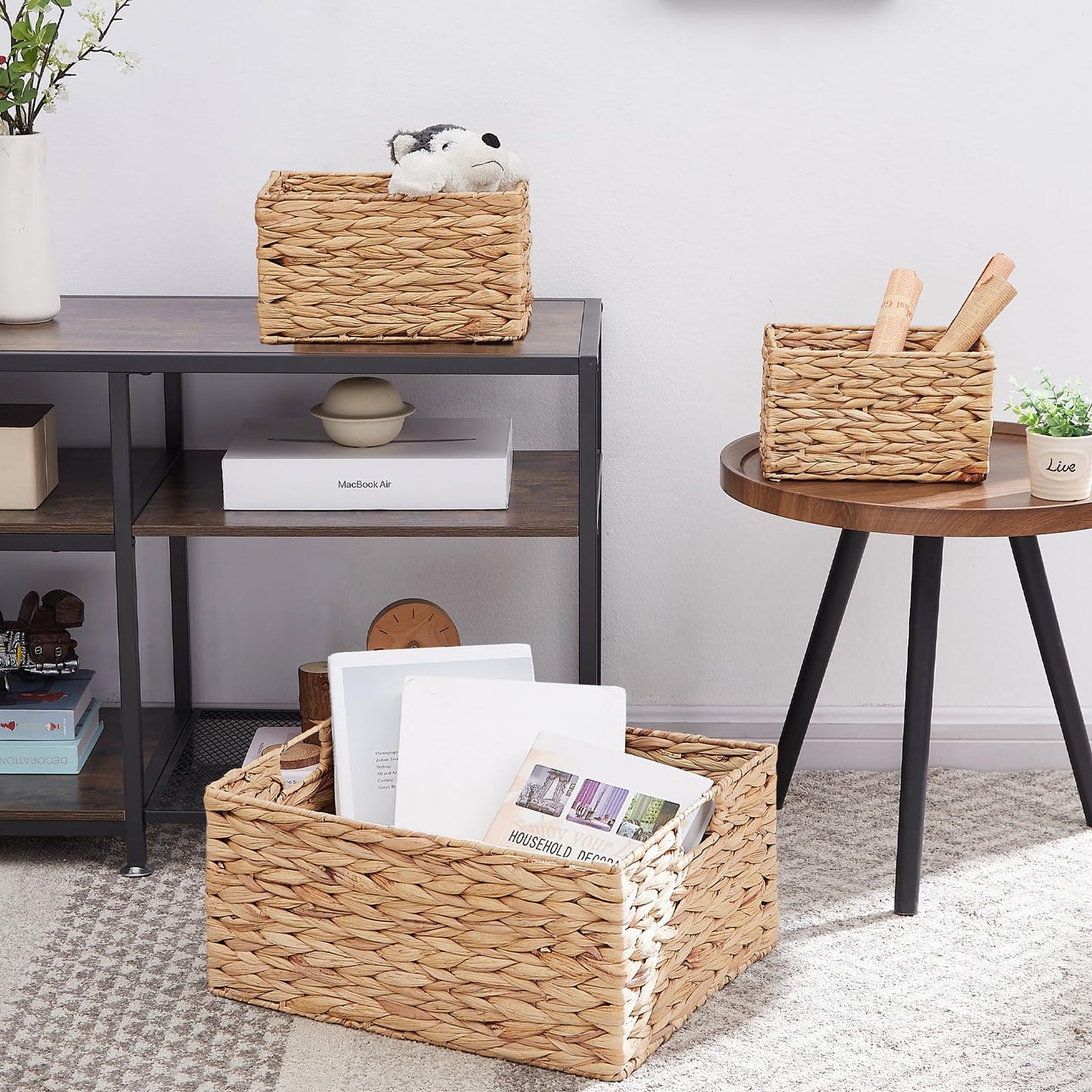 Vagusicc Wicker Storage Basket with Handles and Removable Fabric Lining