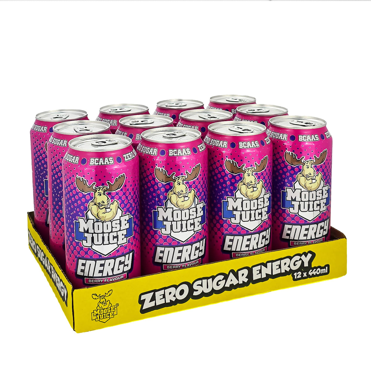 Moose Juice // Clean Energy + BCAA Drink // Only 14 kcal // 141mg Caffeine // Zero Sugar & Aspartame // Vitamins // Berry // 12 x 440ml Cans