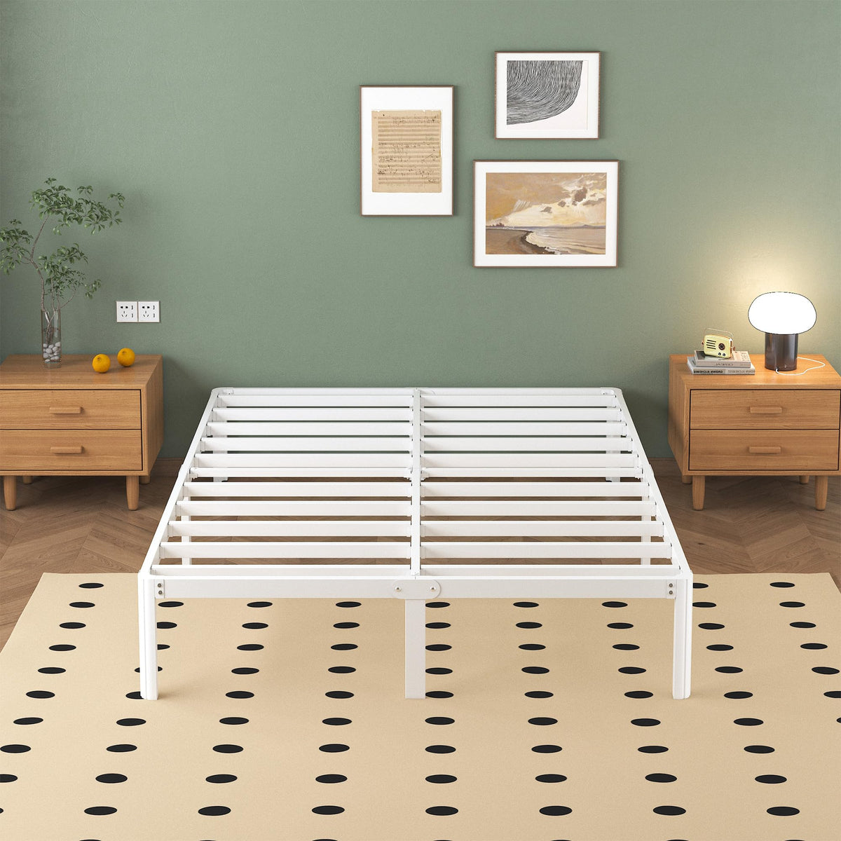 Lutown-Teen 150x190 Metal Bed Frame White with Rounded Corners, 30.5 cm High Heavy Duty Metal King Size Bed Frame 150 x 190 with Steel Slats, Storage