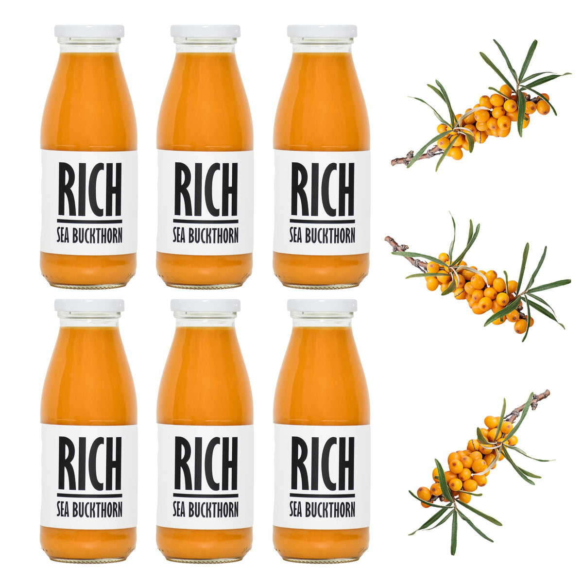 PRESSUICE - Fresh Rich Sea Buckthorn Juice not from concentrate - 6 bottles pack x 240 m Vege Juices NFC - Pressed Semi Sweet Drink - No added Sugar