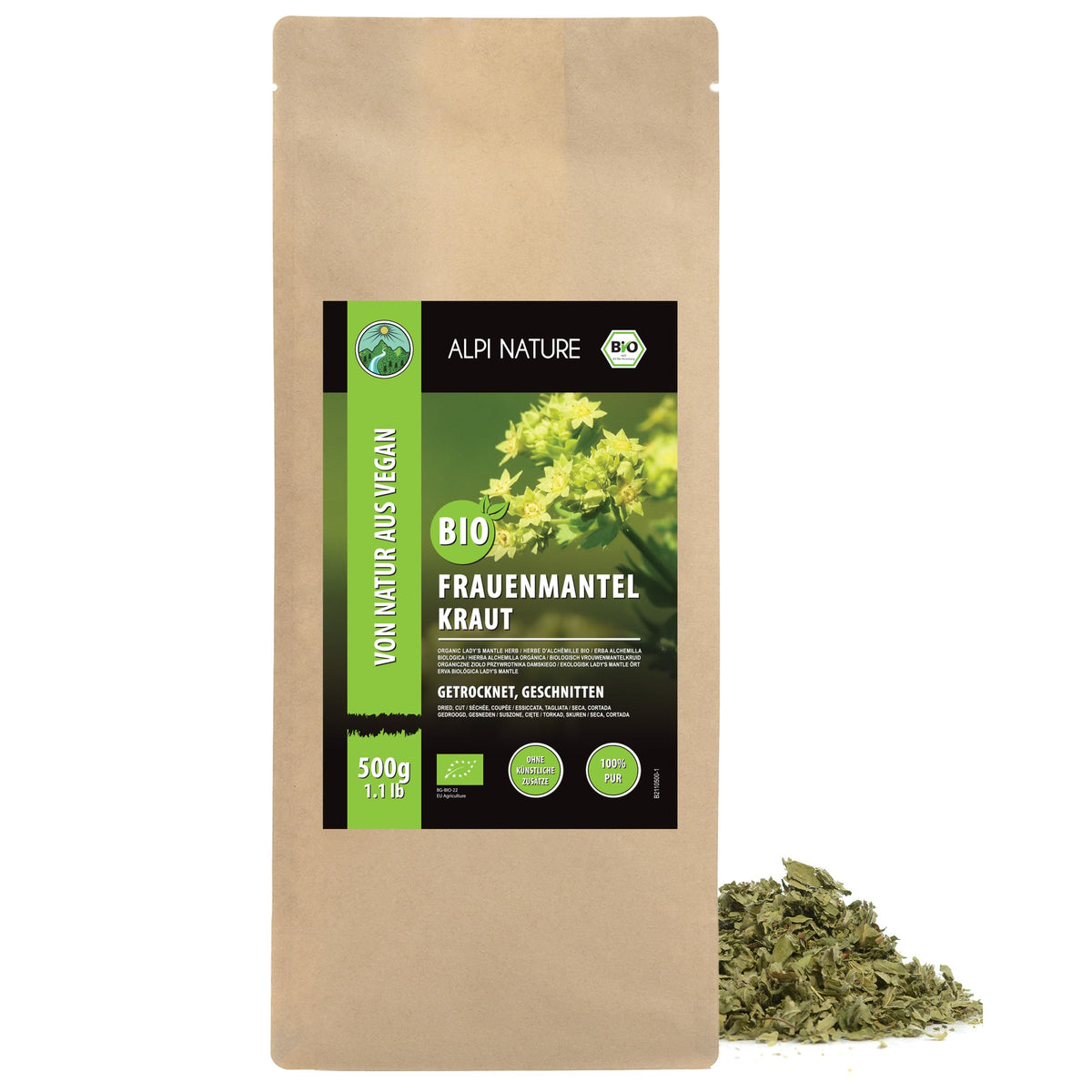 Alpi Nature Organic Lady's Mantle Tea 500g 1.1 lb, Loose Tea, Dried and Cut Lady's Mantle Herb