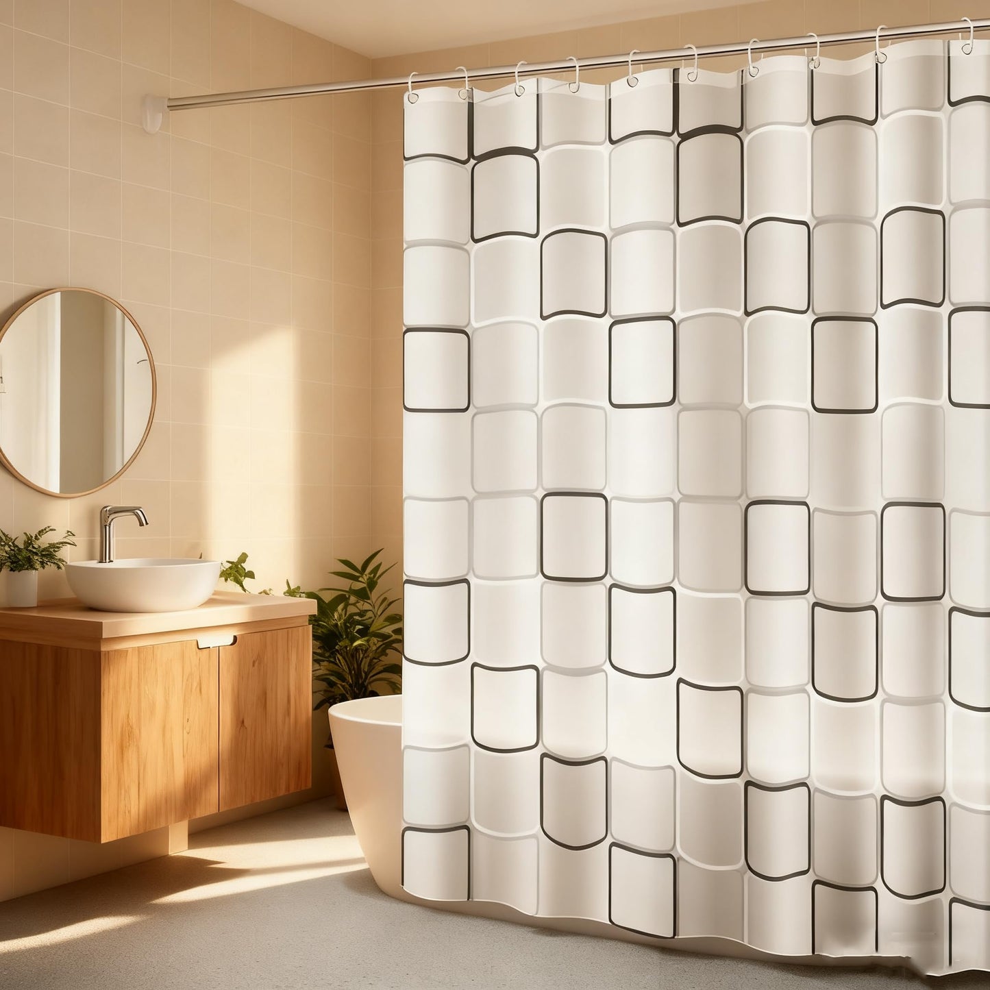 TGYIMENG Shower Curtain for Bathroom, PEVA Waterproof Anti-Mould Proof Resistant | Quick-Drying