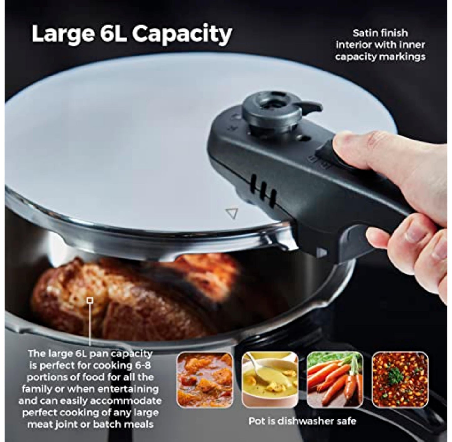 Tower T80244 6L/22cm Pressure Cooker with Steamer Basket, Stainless Steel, Silver