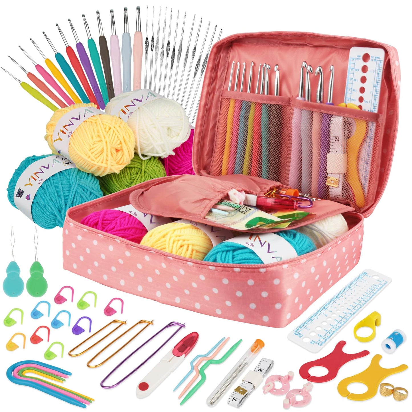 Crochet Hooks Set for Beginners Adults Crochet Kits Knitting Kit Ergonomic Metal Crochet Hooks 0.6mm-8mm Knitting Accessories Tools Crochet Wool Yarn