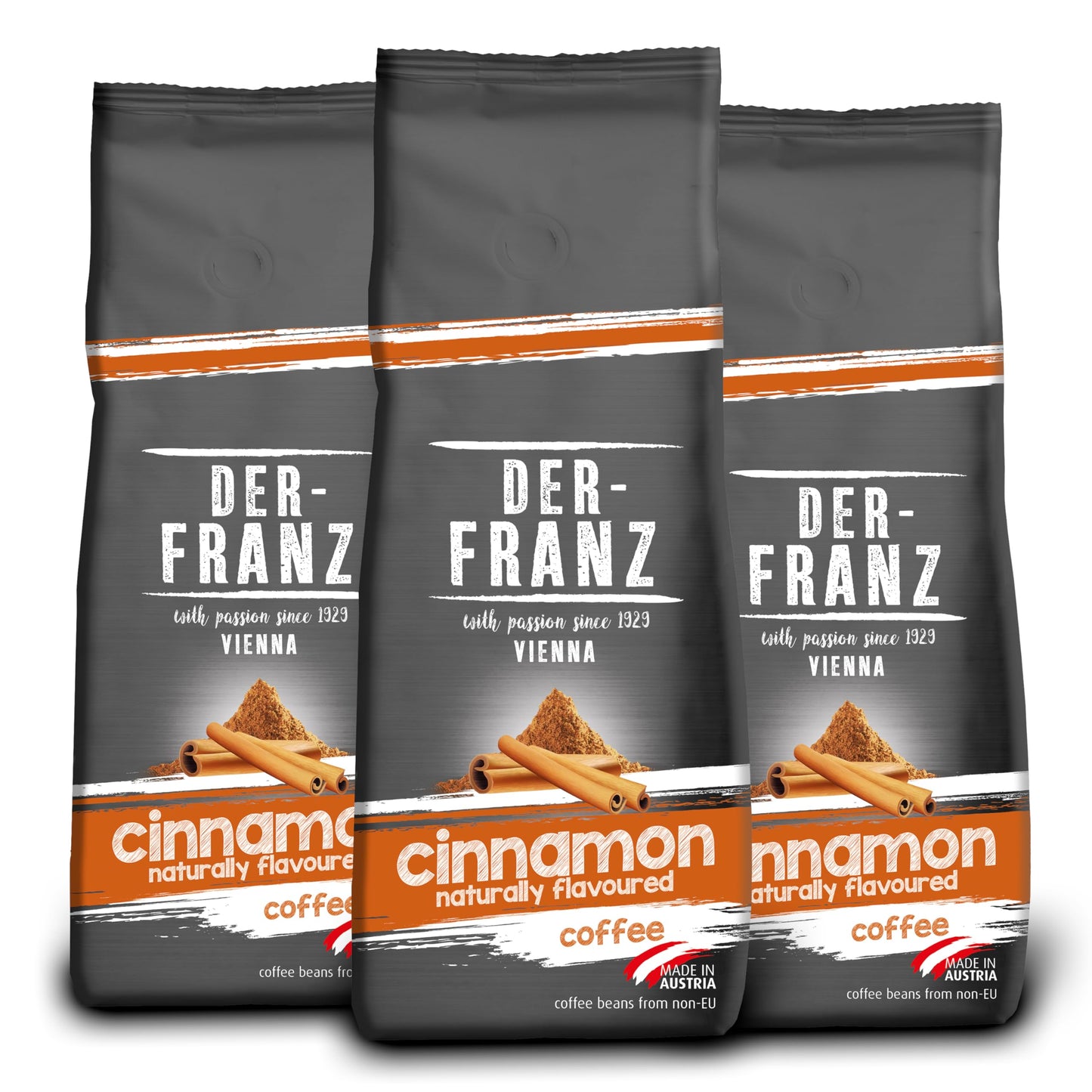 Der-Franz Coffee, flavoured with Cinnamon, Arabica and Robusta coffee beans, 3 x 500 g