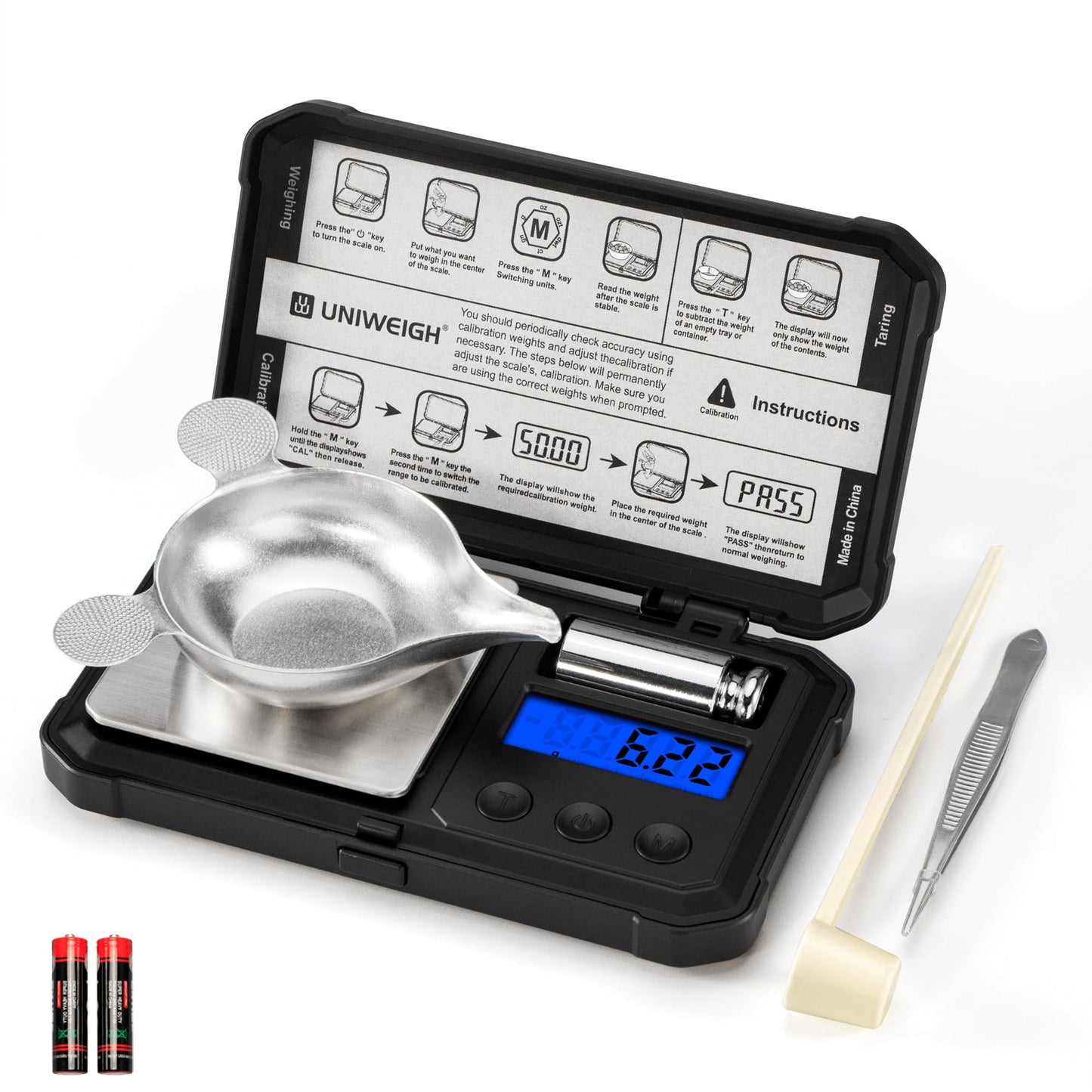 UNIWEIGH Milligram Scale 50g/0.001g High Precision Digital With LCD/Tare, 6 Units Jewelry Micro Gram for Powder Medicine, Coins, Gold, Reloading -