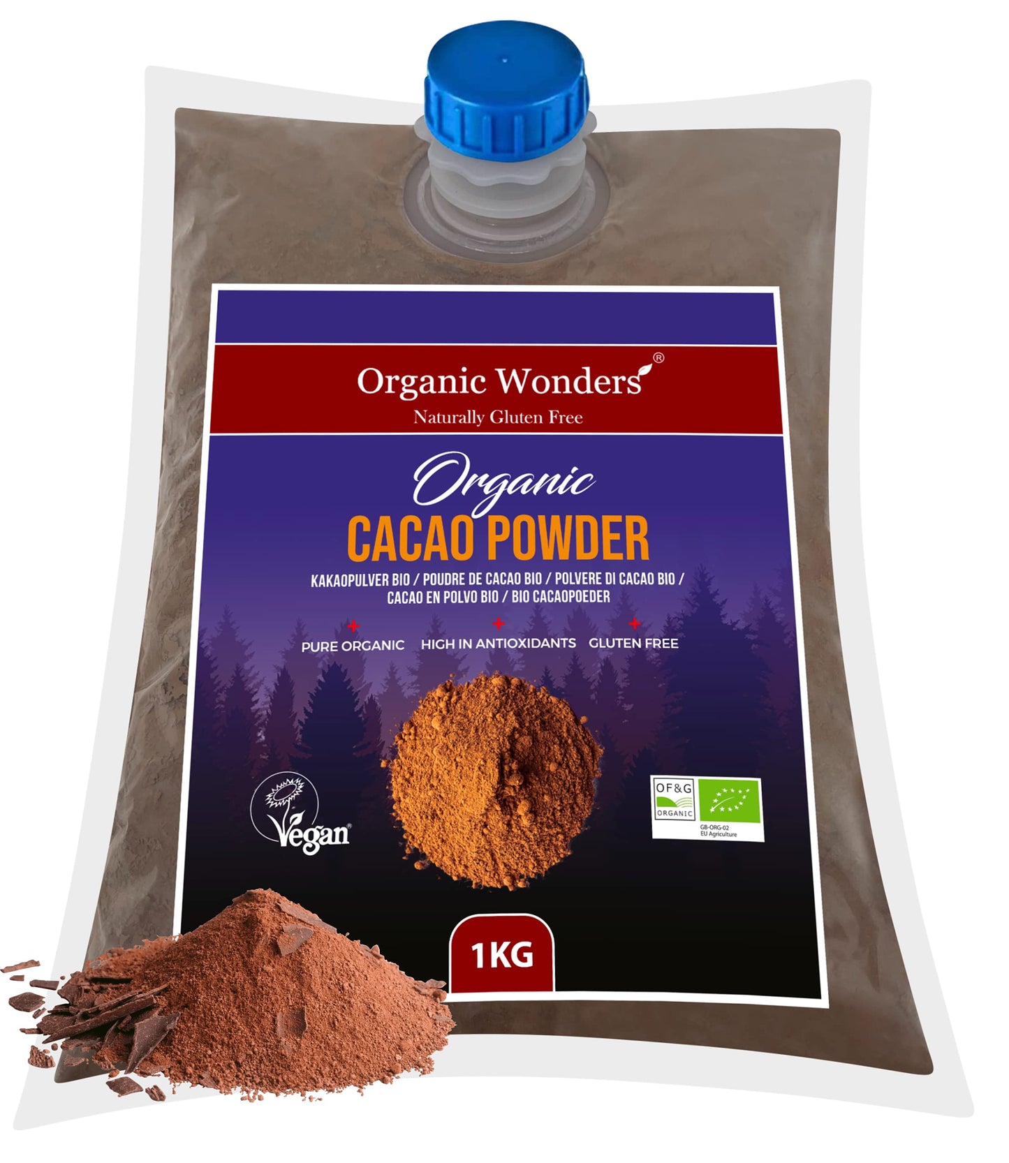 Organic Cacao Powder (1kg) | Ceremonial Grade | Low Cadmium, Pure Magnesium, Potassium & Maganese | Tropical Theobroma | Vegan | Perfect For Baking &
