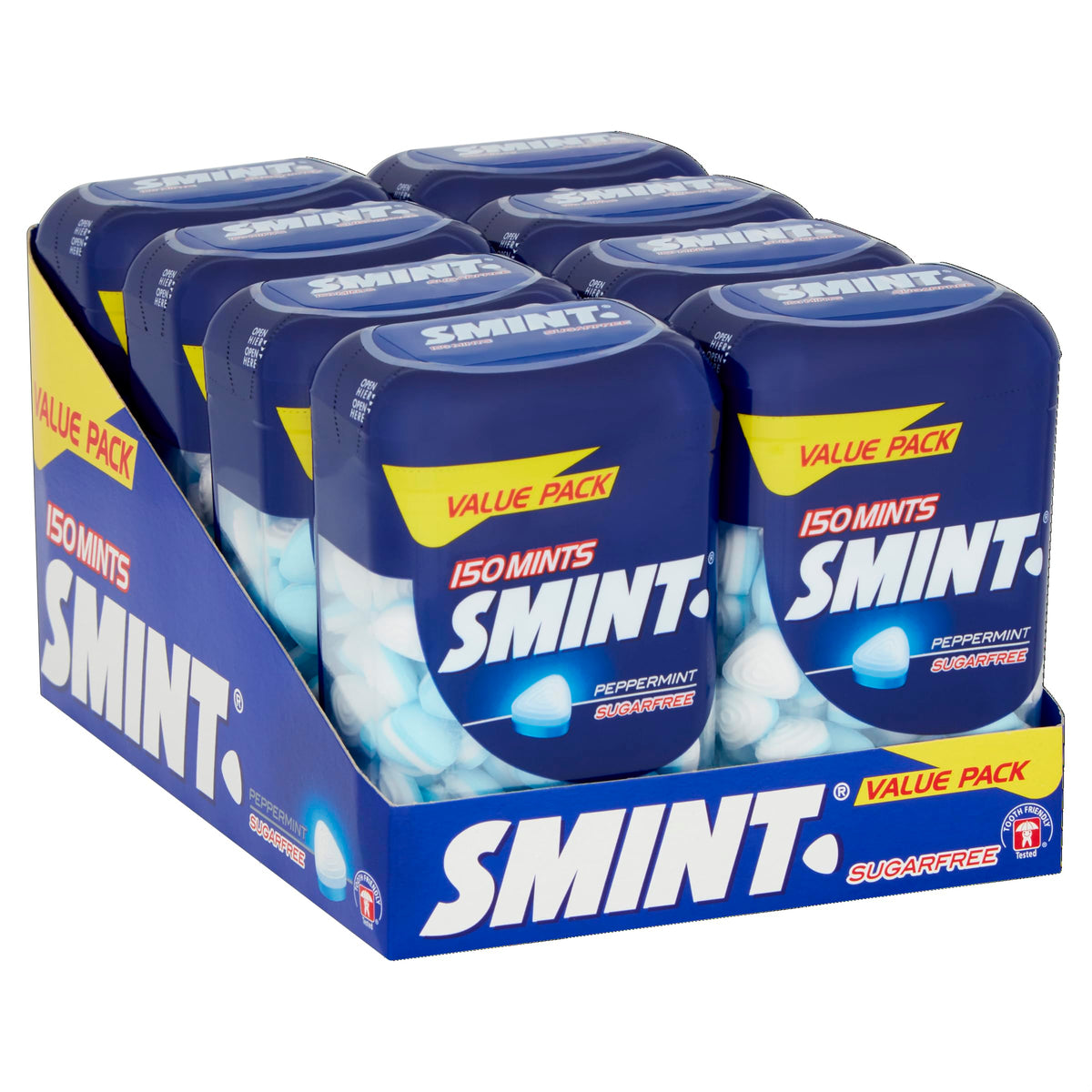 Smint Sugar Free Mints, Peppermint Flavour, Suitable for Vegetarians - 8 x 150 XL Bottles