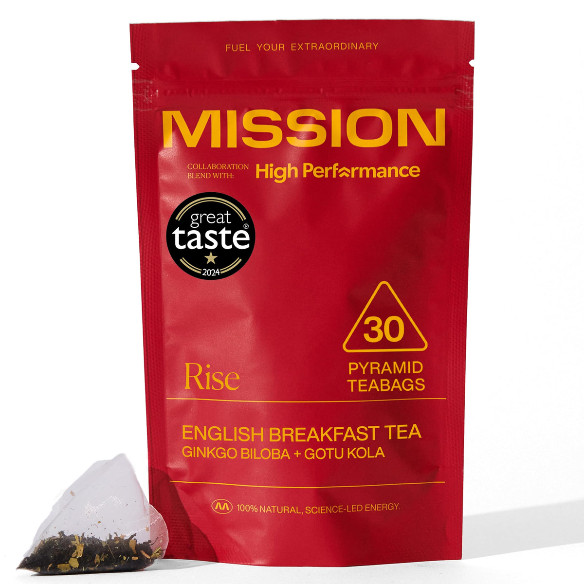MISSION - Rise Tea - English Breakfast Tea with Yerba Mate, Gotu Kola & Ginkgo Biloba - Improve Performance - 30 Pyramid Tea Bags
