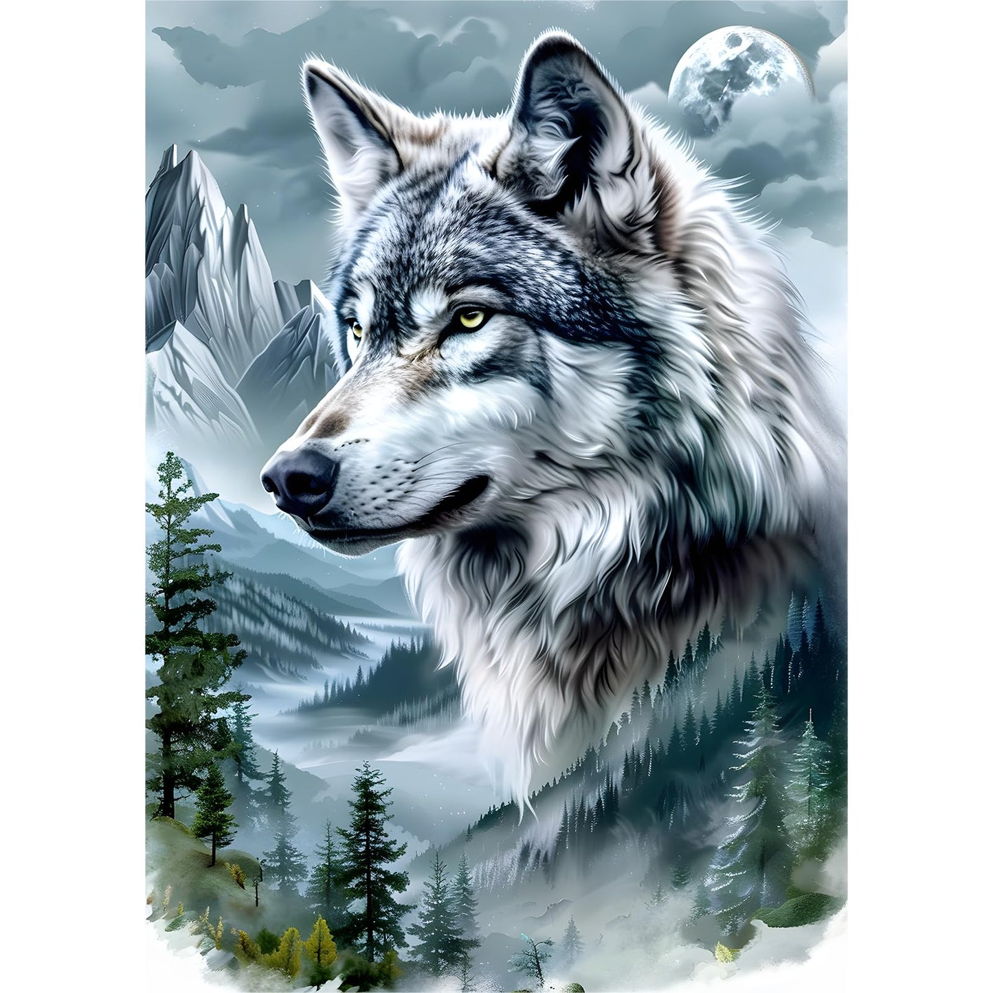 EOBROMD 5D Wolf Diamond Painting Kits for Adults, Full Round Drill Mountain Diamond Art Kits, Crystal Art Kits for Home Wall Decor Gifts 30x40cm