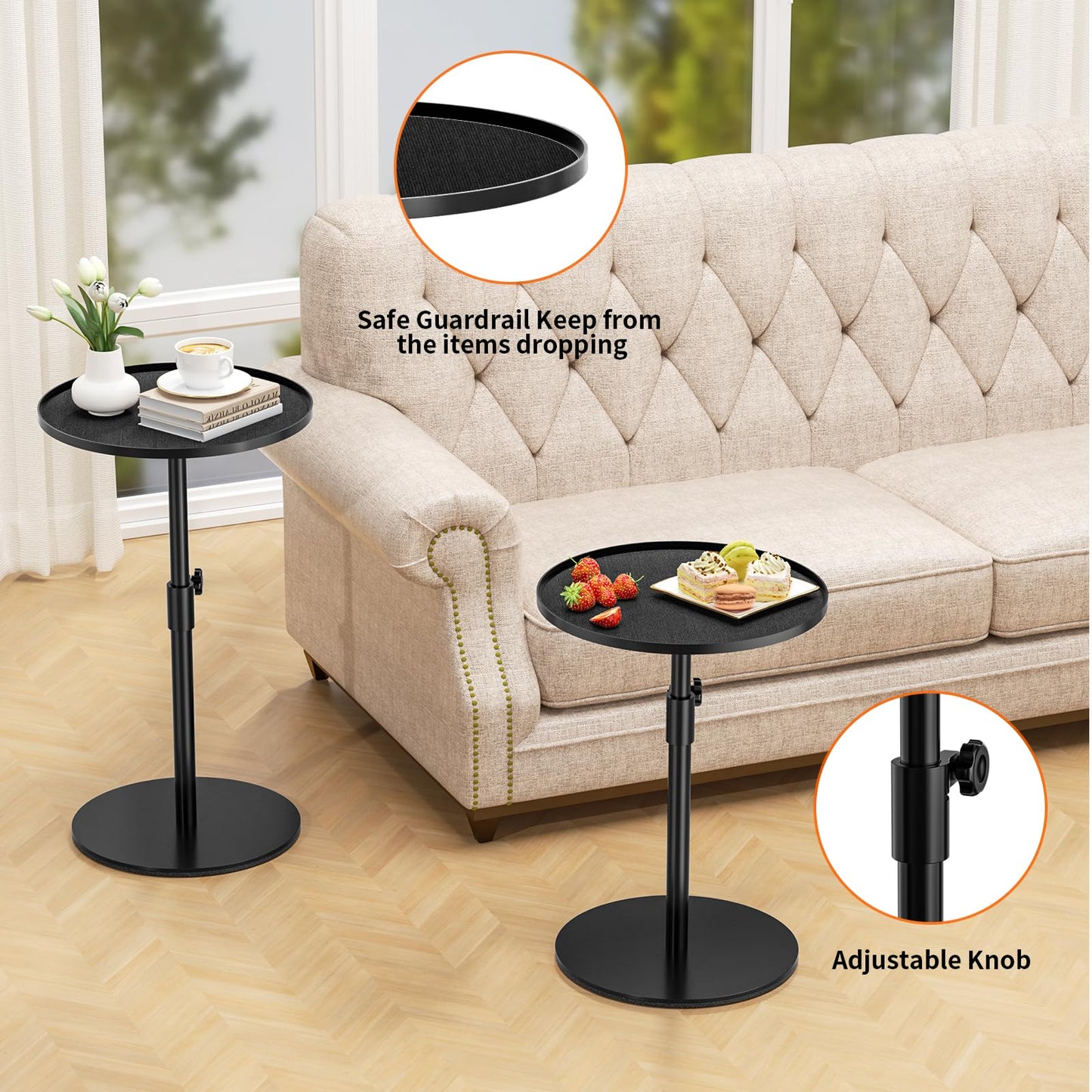 ZDDLOINP Round Side Table, Metal End Table, Height Adjustable Sofa Side Tables, Coffee Tables for Small Spaces Living Room, Bedroom, Balcony, Office
