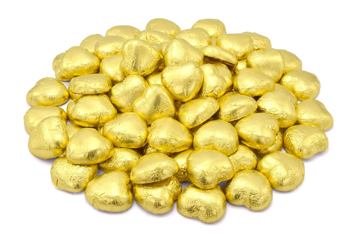 Wyeland Confectionery Luxury Milk Chocolate Hearts - For Wedding Favours, Anniversary, and Mothers Day - 1kg / 160 Gold Hearts