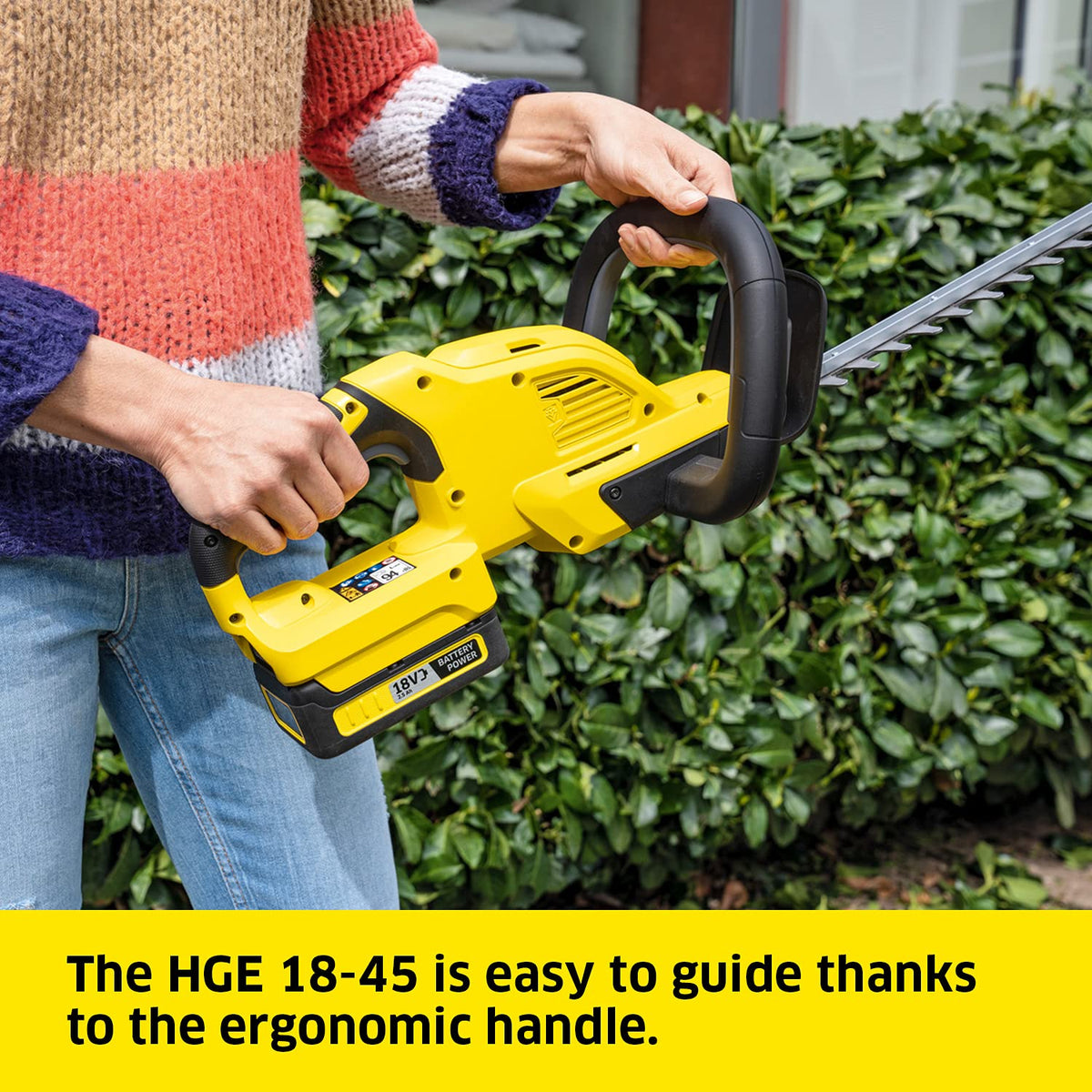 K?rcher 18 V Cordless Hedge Trimmer HGE 18-45, Cutting Length: 45 cm, Diamond-ground Blade, Weight: 2.68 kg, Power: Max 250-500 m, Can be Used with