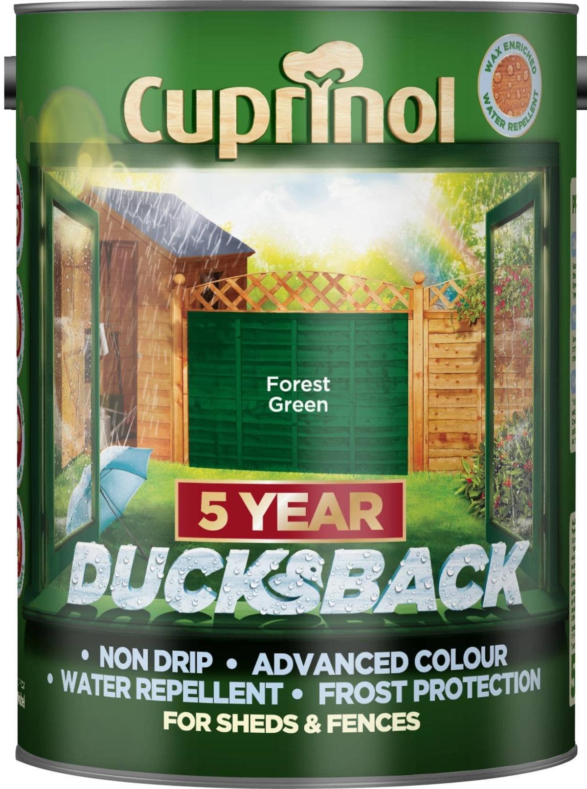 Cuprinol Ducksback 5 Year Waterproof for Sheds and Fences, 5 L - Forest Green 5092438