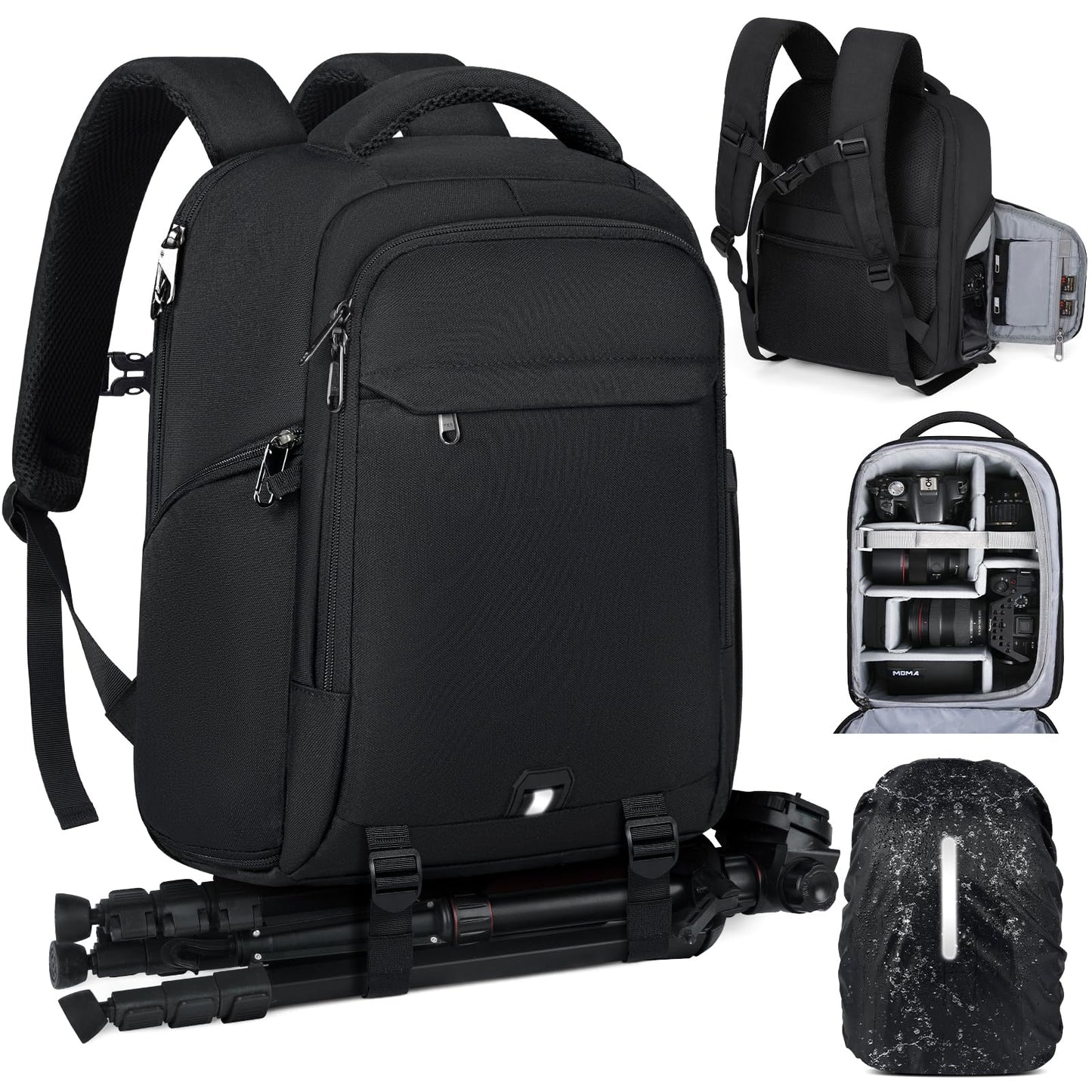 RAINSMORE Camera Bags for Photographers Camera Backpack with 14 inch Laptop Compartment Professional DSLR SLR Camera Bag Raincover Men Women for Canon