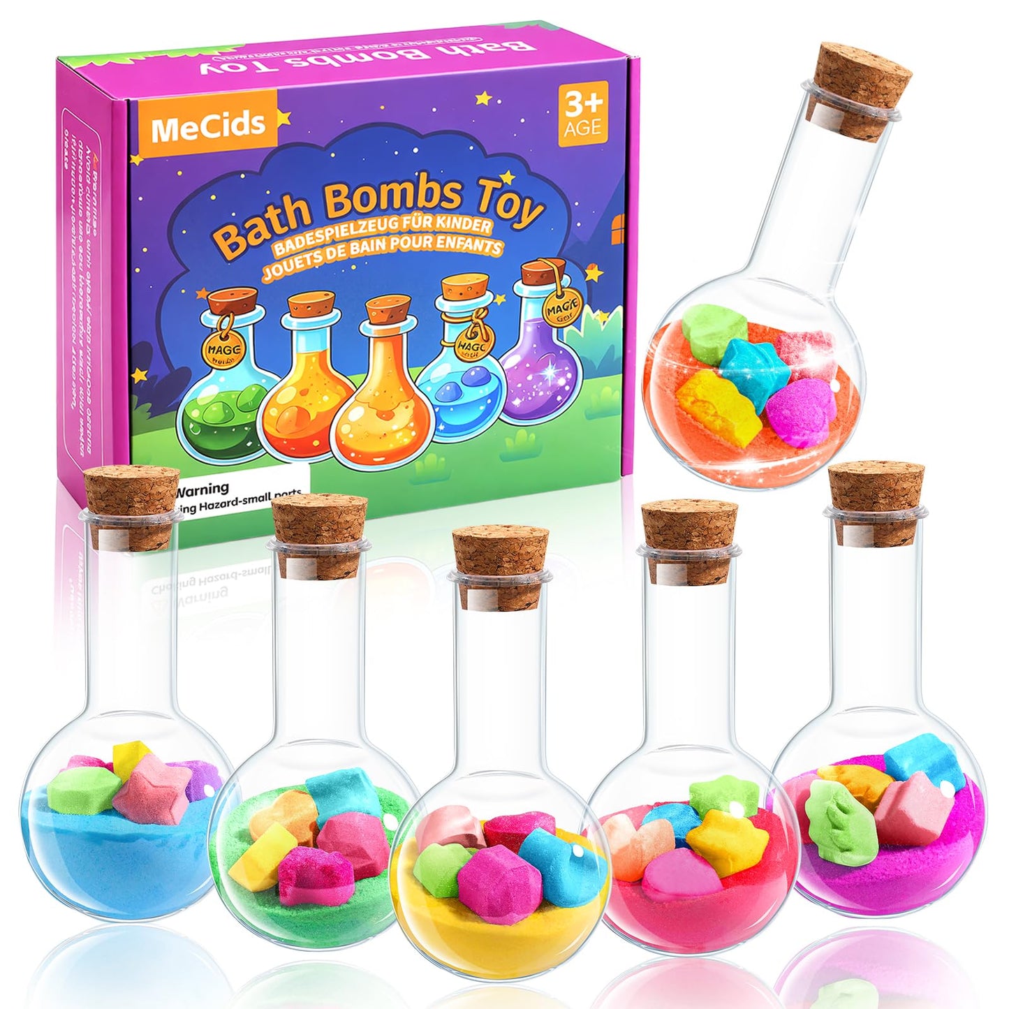 MeCids Bath Bombs for Kids 6 Pack Organic | Nontoxic | Fizzy Bath Bomb & Bath Color Tablets, DIY Magical Potion Bath Bombs Kit for Boys Girls Birthday