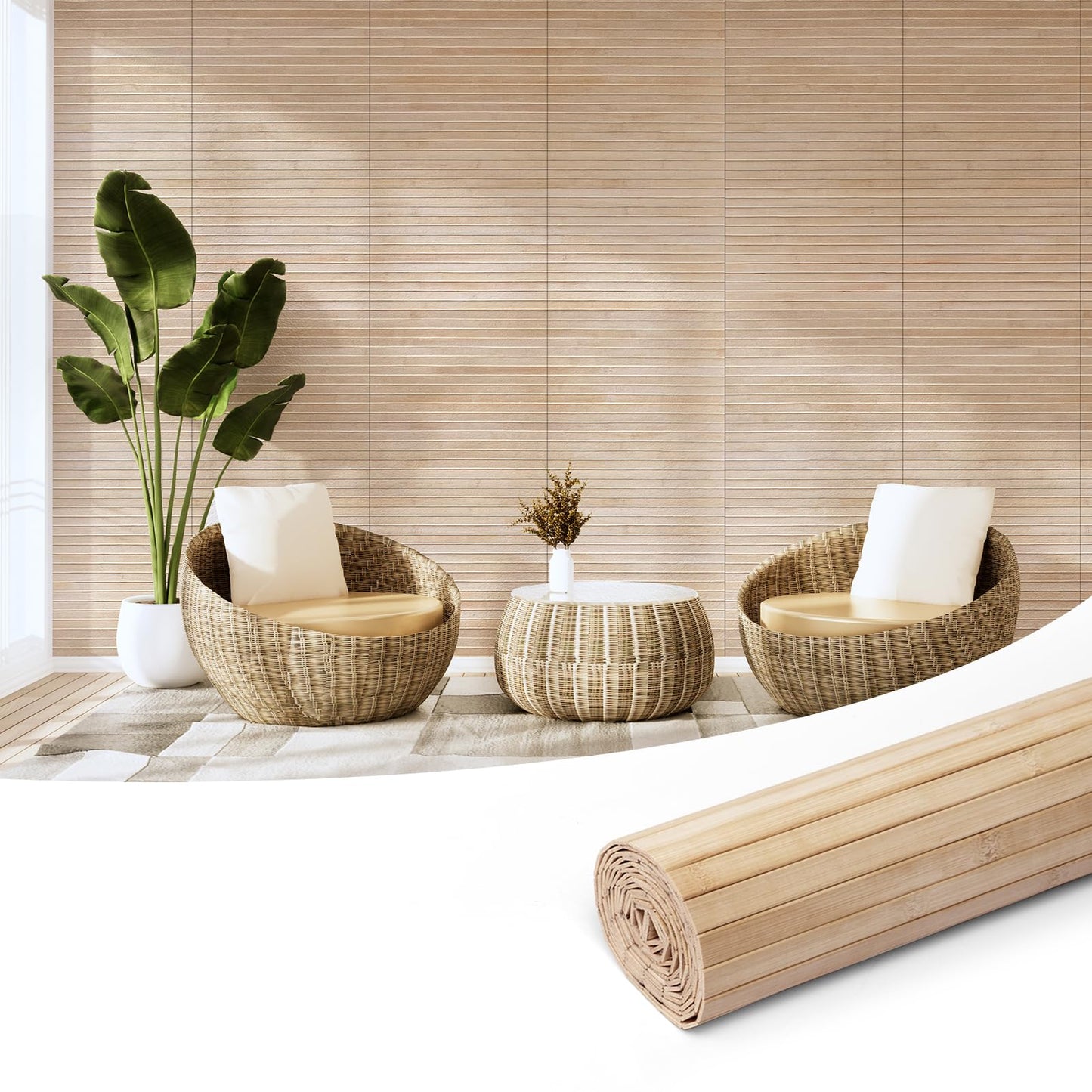 Art3d Natural Bamboo Wall Panel for Interior Wall Decor, Renewable Pole Wrap Wainscoting Paneling for Wall Ceiling Furniture Cabinet Office, 12 x 96