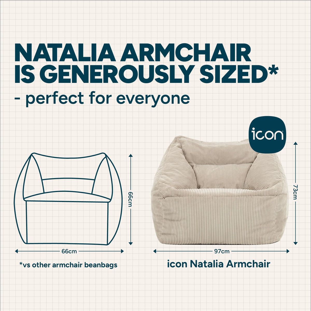 icon Natalia Cord Bean Bag Chair & Footstool with Filling Included, Beige