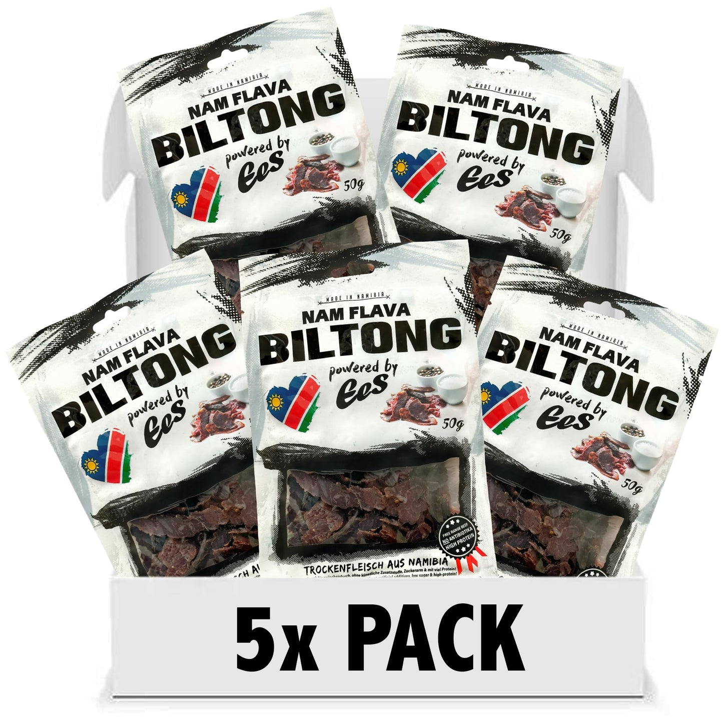 Nam Flava - Original Biltong from Namibia - 0.25 kg (5x50g) - dried meat, beef jerky, high protein, savoury snack