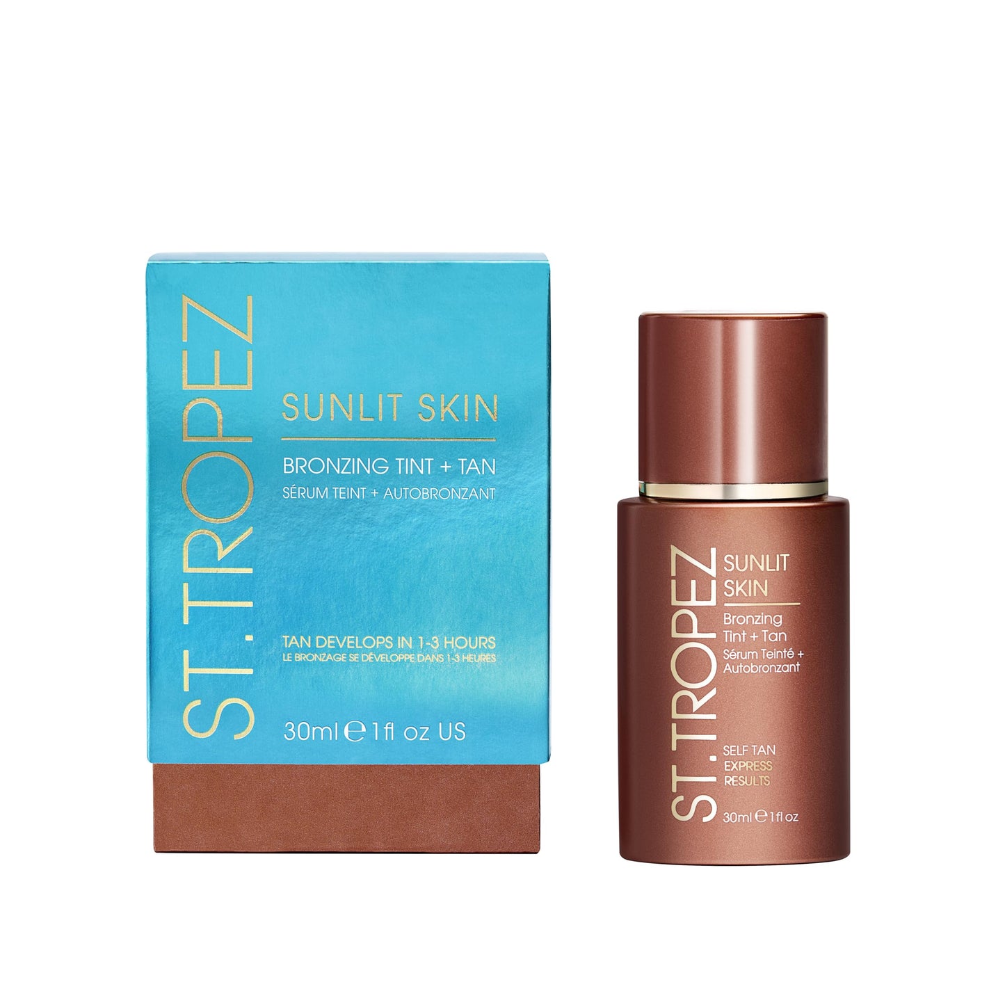 St.Tropez Sunlit Skin Self Tan Express 30 ml, Instant Bronzy Glow and Medium Tan in 3 hours, Quick-drying no rinse formula, Suitable for all Skin