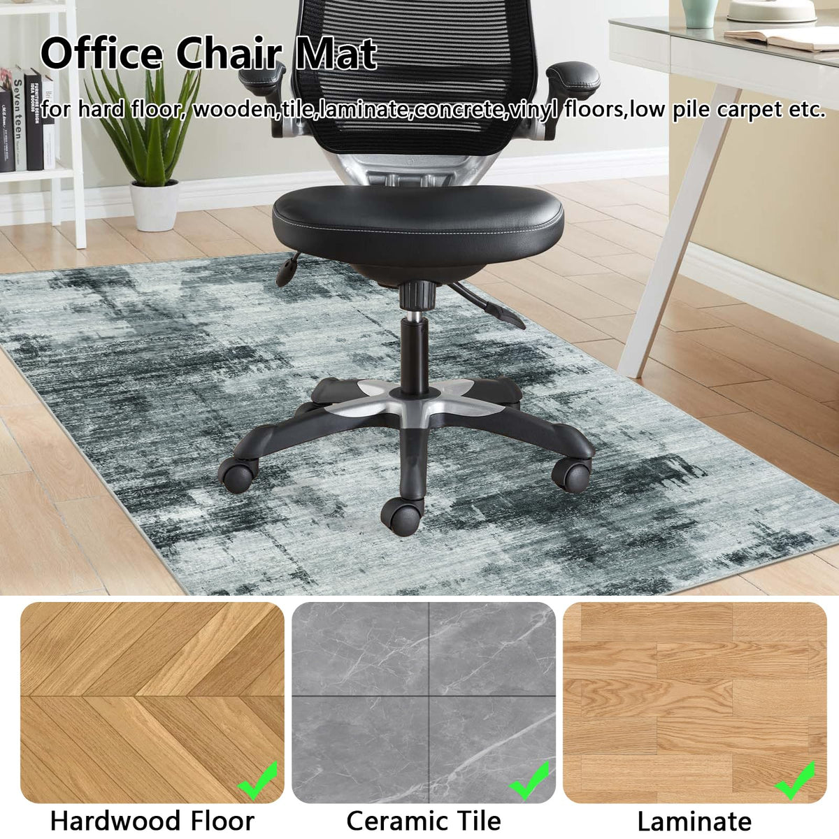Famibay Office Chair Mat for Hardwood Floor 120x150cm Desk Chair Mat Large Dark Grey Office Chair Floor Protector Mat Rubber for Hard Wooden Tile