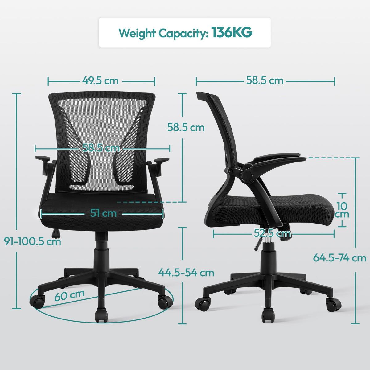 Yaheetech Ergonomic Office Chair, Swivel Desk Chair with Flip-up Armrests