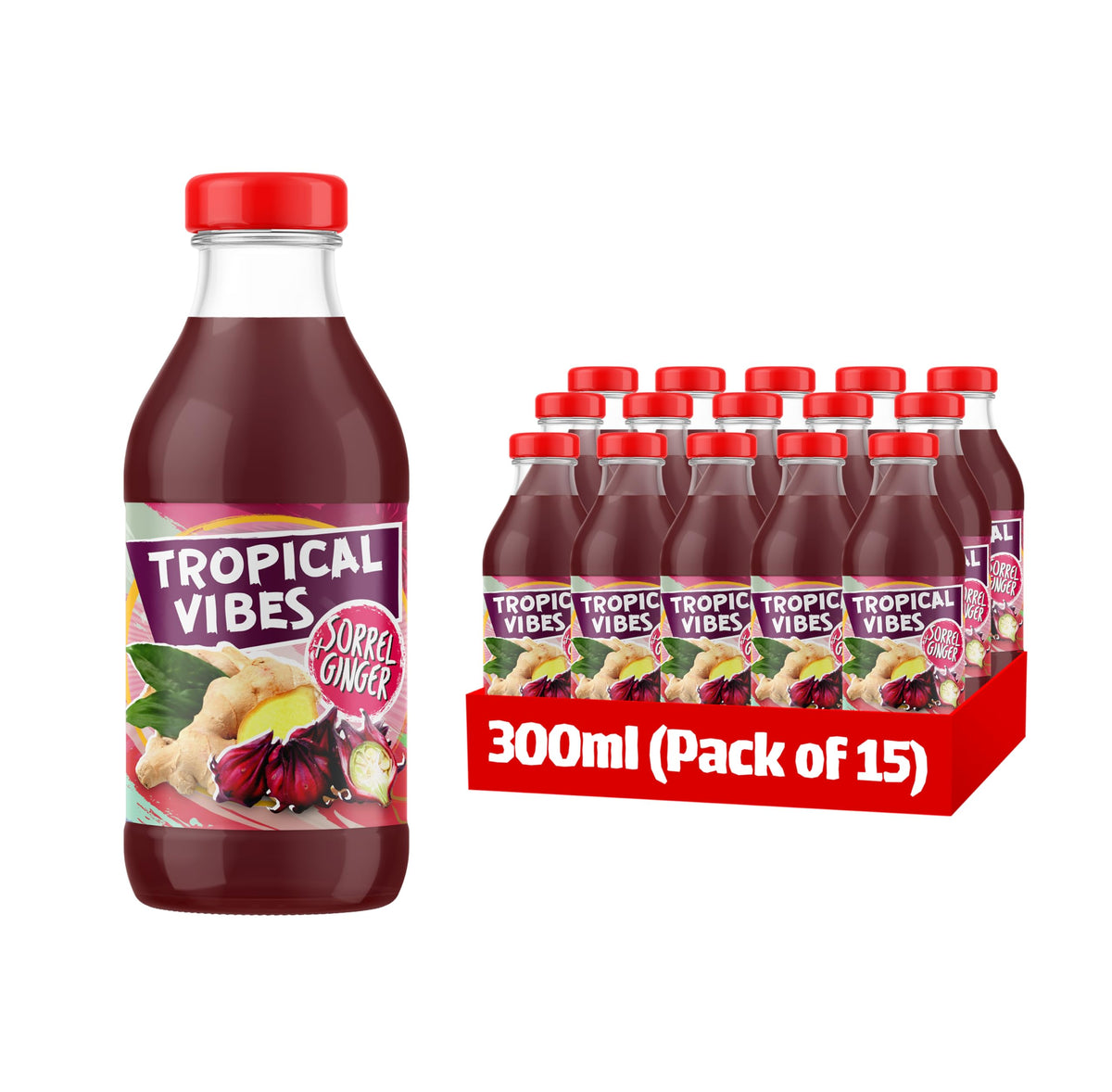 Tropical Vibes Sorrel and Ginger Drink, Exotic Flavors, Refreshing Summer Drink, Pack of 15