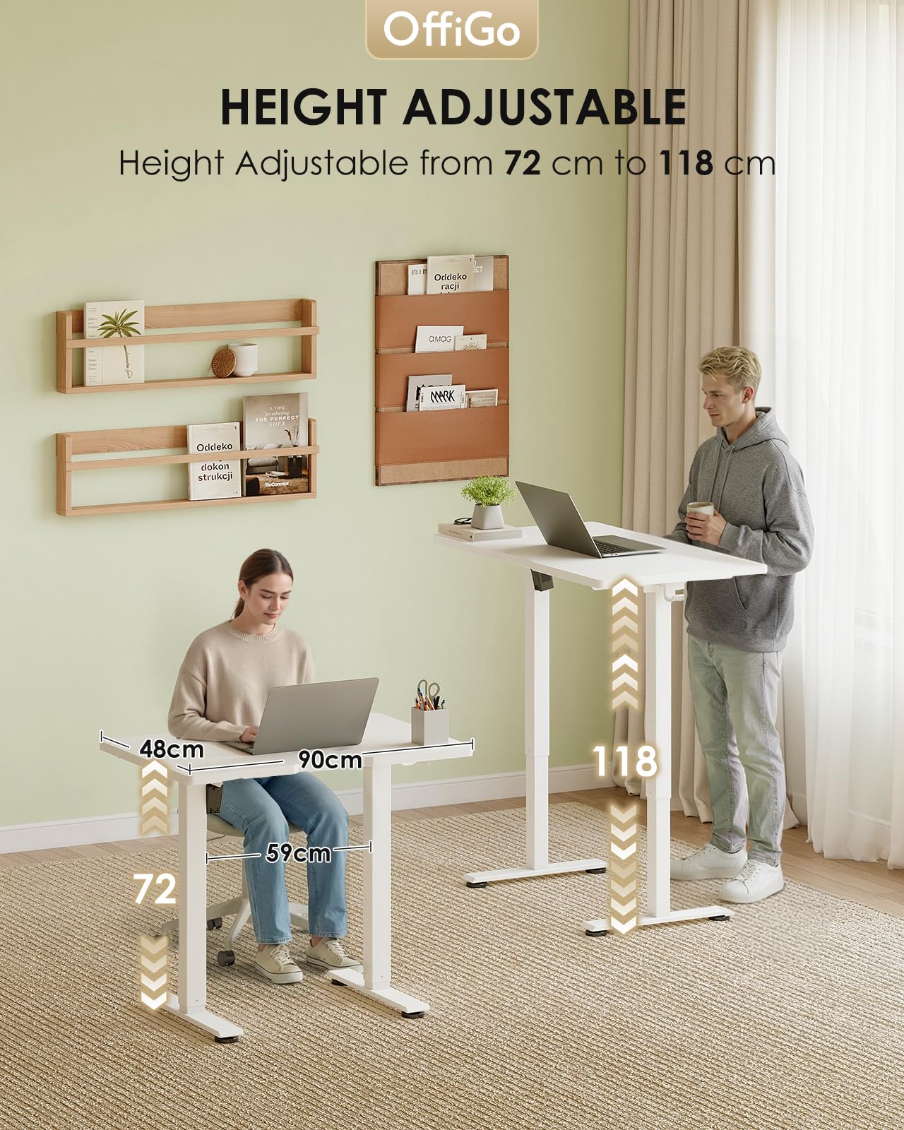 OffiGo Standing Desk, Small Height Adjustable Desk with 3 Memory Heights