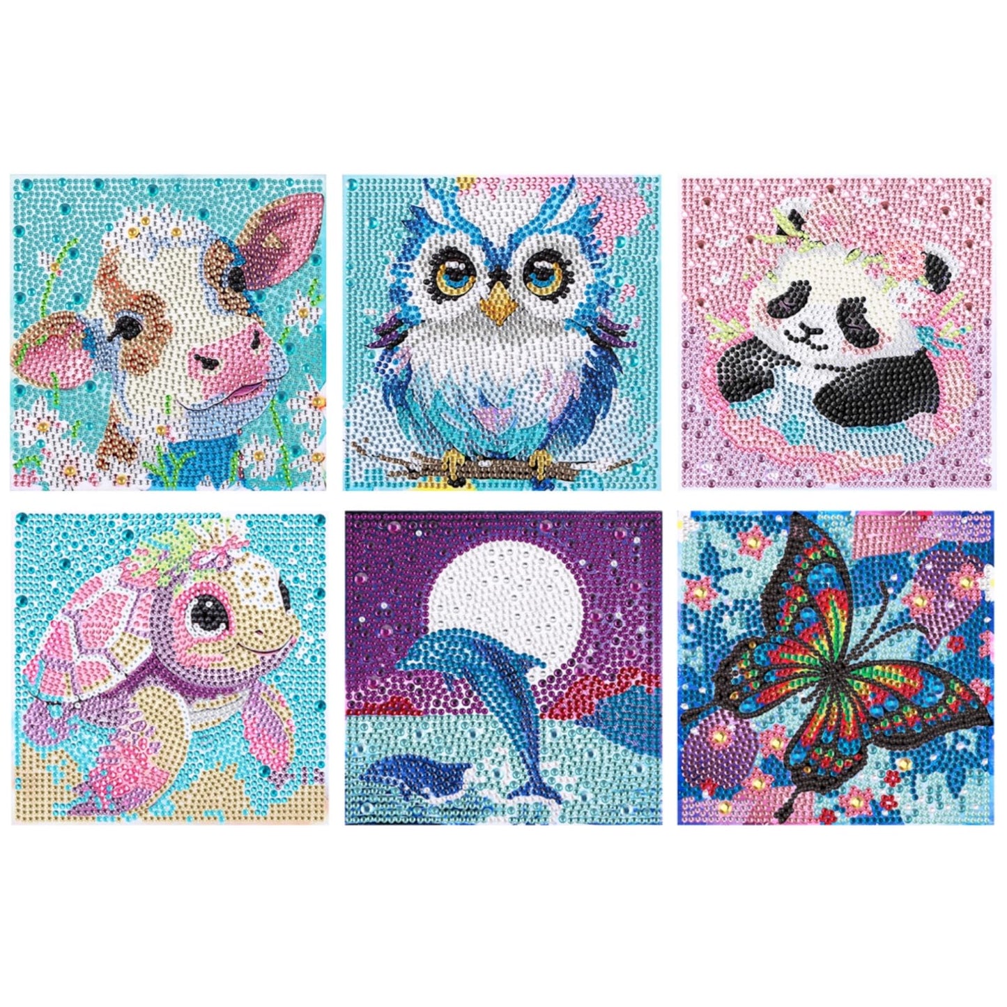 Kssvzz 6 Pack 5D Diamond Painting Kit for Kids, Cartoon Animal Diamond Art Kits, 6x6 Inch Full Drill Art Gem Painting for Girls, Boys, Beginners,