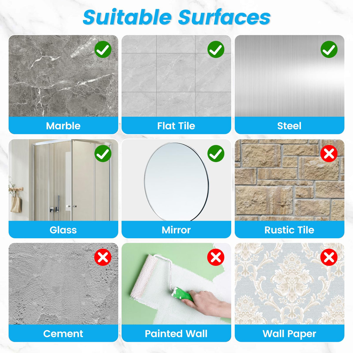 White Soap Dispenser Wall-Mounted, No-Drill Installation for Shower Gel, Shampoo, Conditioner & Dish Detergent