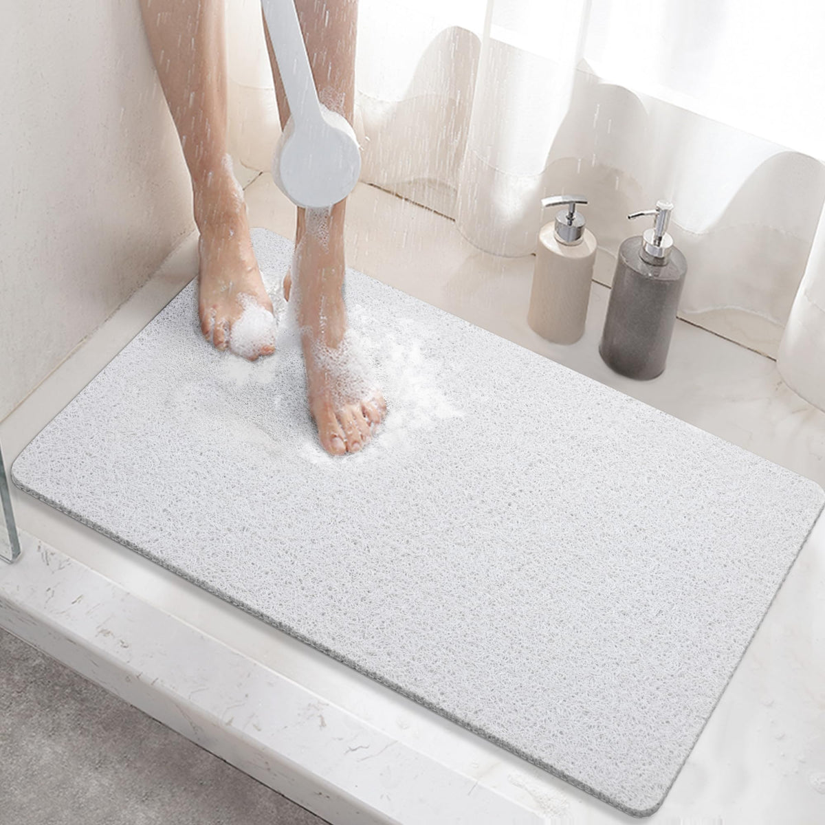 HITSLAM Shower mat Non Slip, 60 x 40 CM Non Slip Bath Mat with Drain, Soft PVC Loofah Shower Bath Mat for Tub, Quick Drying Shower Mat for Bathroom,