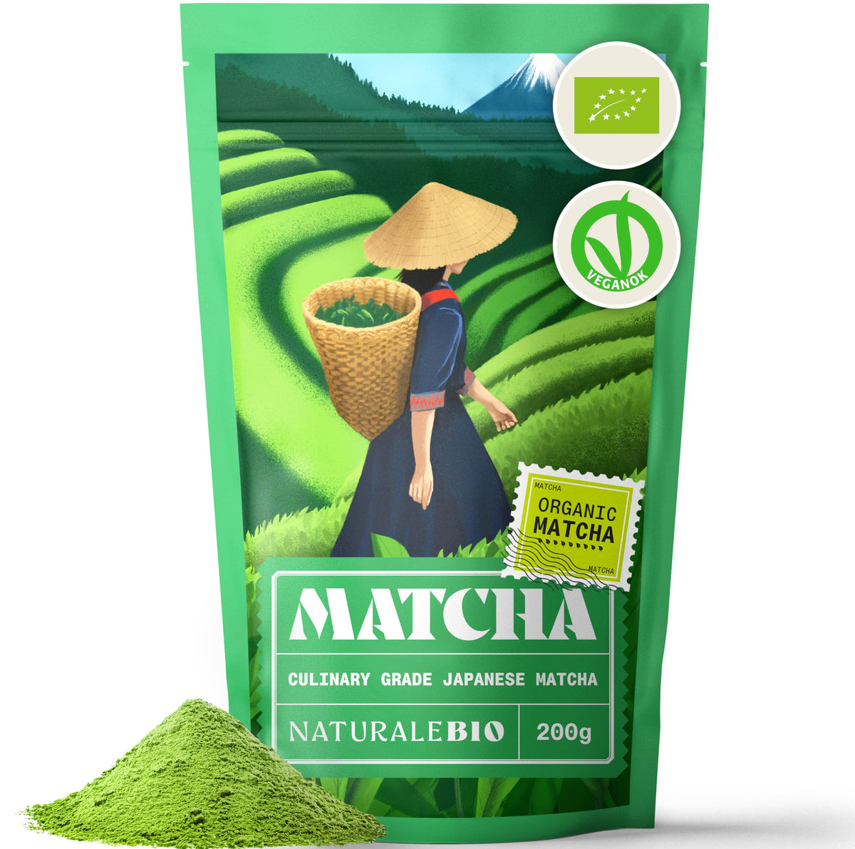 NaturaleBio Japanese Organic Matcha Green Tea Powder - Culinary Grade - 200 gr. Tea Produced in Japan, Uji, Kyoto. Use for Cooking, Baking, Smoothie