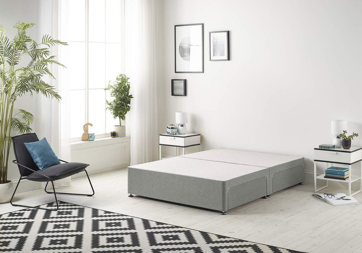 Bed Centre Flexby Divan Base Only with No Drawers and No Headboard - Available in 3ft,4ft,5ft and 6ft- Fabric (3FT Single, Tweed Grey Fabric)