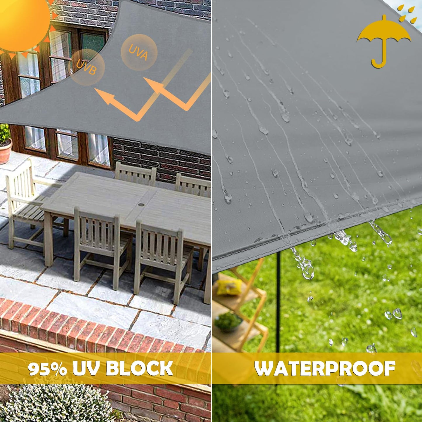 Mokani Sun Shade Sail for Garden, 3x4m Rectangle Sunscreen Awning Canopy, Waterproof Shade Sails with Accessories, 95% UV Block Sail Shades, Sun