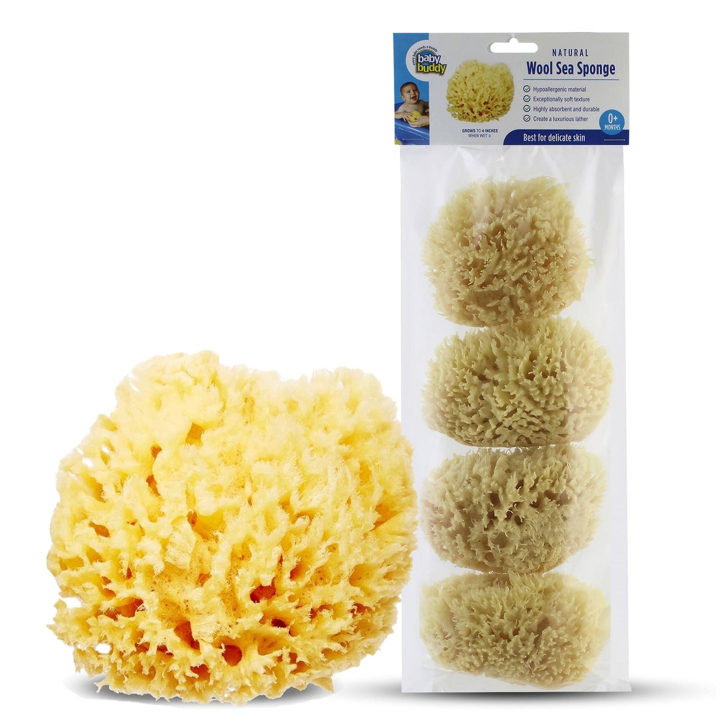 Baby Buddy Absorbent Natural Bath Sponge, Ultra Soft Premium Sea Wool Sponge, Soft on Baby?s Tender Skin, Bath Accessories Baby and Kids, Infant Bath,