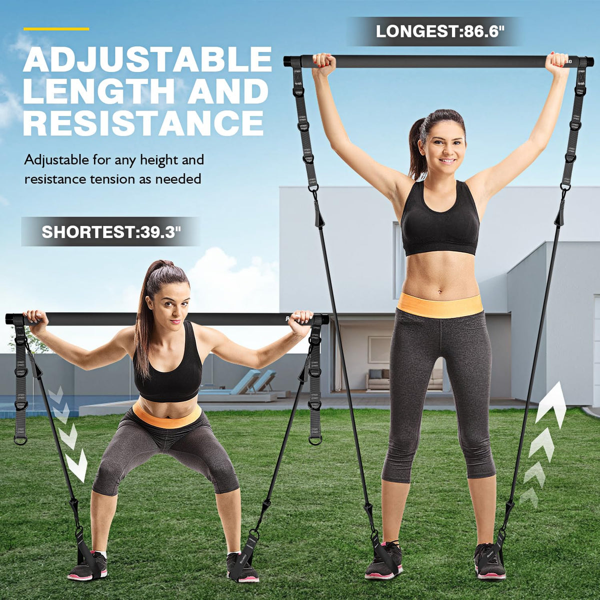 Pilates Bar, Pilates Bar Kit with Resistance Bands, Adjustable Multifunctional Pilates Workout Equipment for Men & Women, Portable Home Gym Pilates