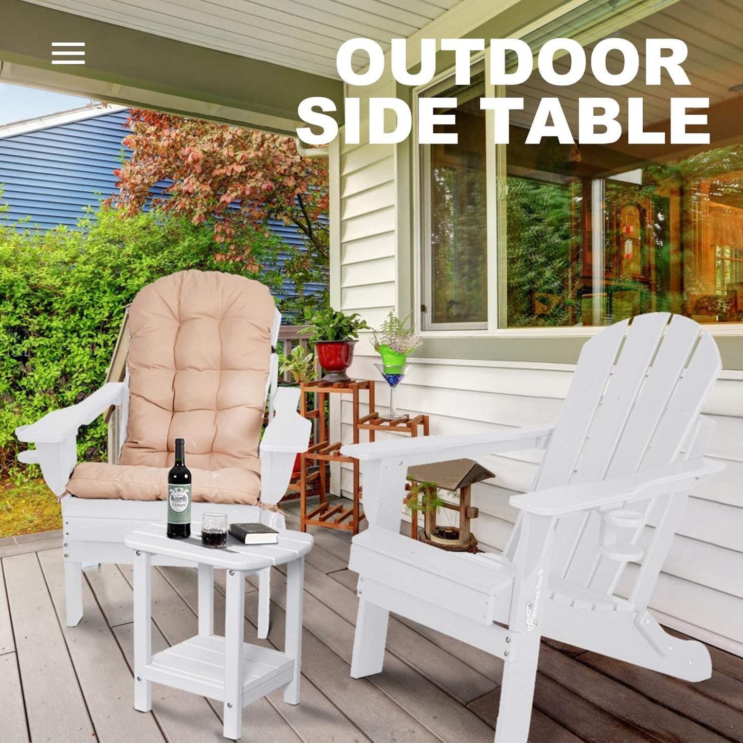 NALONE Adirondack Side Table 16.5" Outdoor Side Table HDPE Plastic Double Adirondack End Desk for Patio (White)