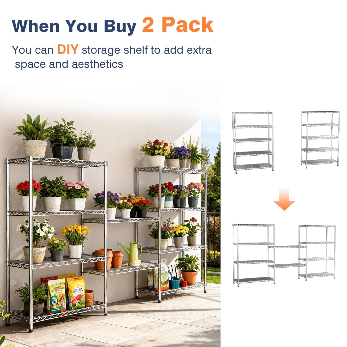 VANZBON 5-Tier Adjustable Wire Shelving Rack with Wheels for Garage Kitchen