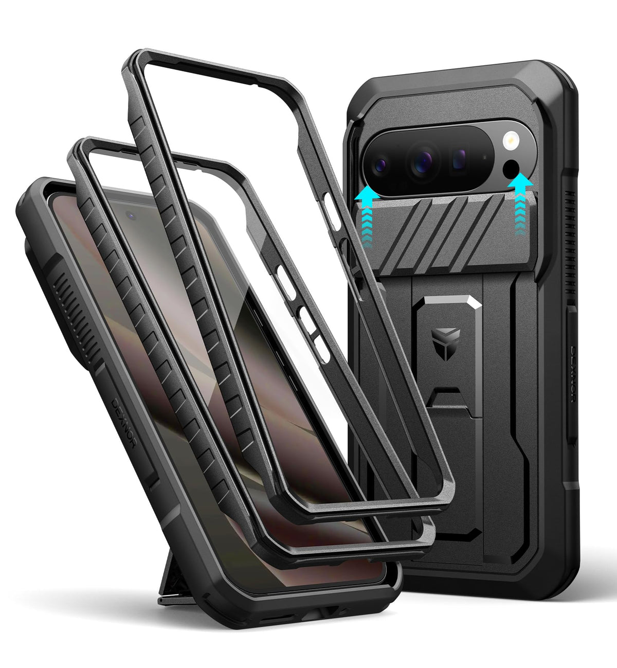 Dexnor for Google Pixel 10 Pro XL Case with Slide Camera Cover & 2 Front Frames & Built-in Screen Protector & Heavy-duty Kickstand, Full-body