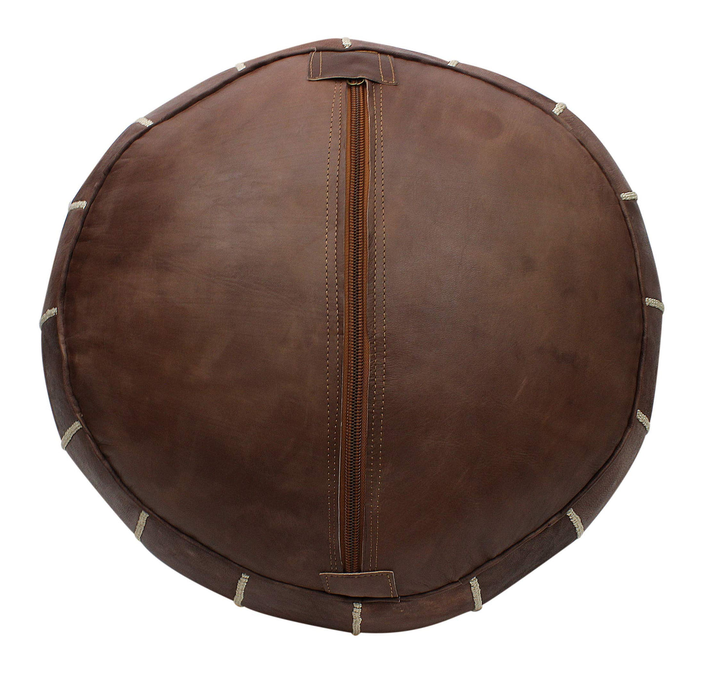 ESSENCE OF MOROCCO Moroccan Pouffe Pouf Footrest Footstool Ottoman Real Leather Brown Tan Handmade Hand-stitched with Embroidered Design (COVER ONLY)
