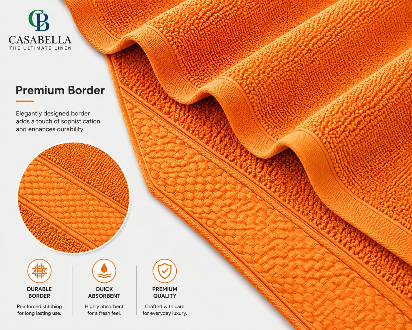 Casabella CB 2 Piece Jumbo Bath sheet 100% Combed Cotton Extra Large Bath Towel bale set super Absorbent Soft Orange 2 Pack 90X180 CM Bath-sheets for