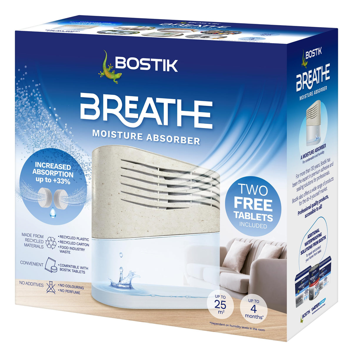 Bostik Breathe Dehumidifier, Humidity and Moisture Absorber, For Use Around the Home and in Caravans and Motorhomes, Covers Up To 25m2