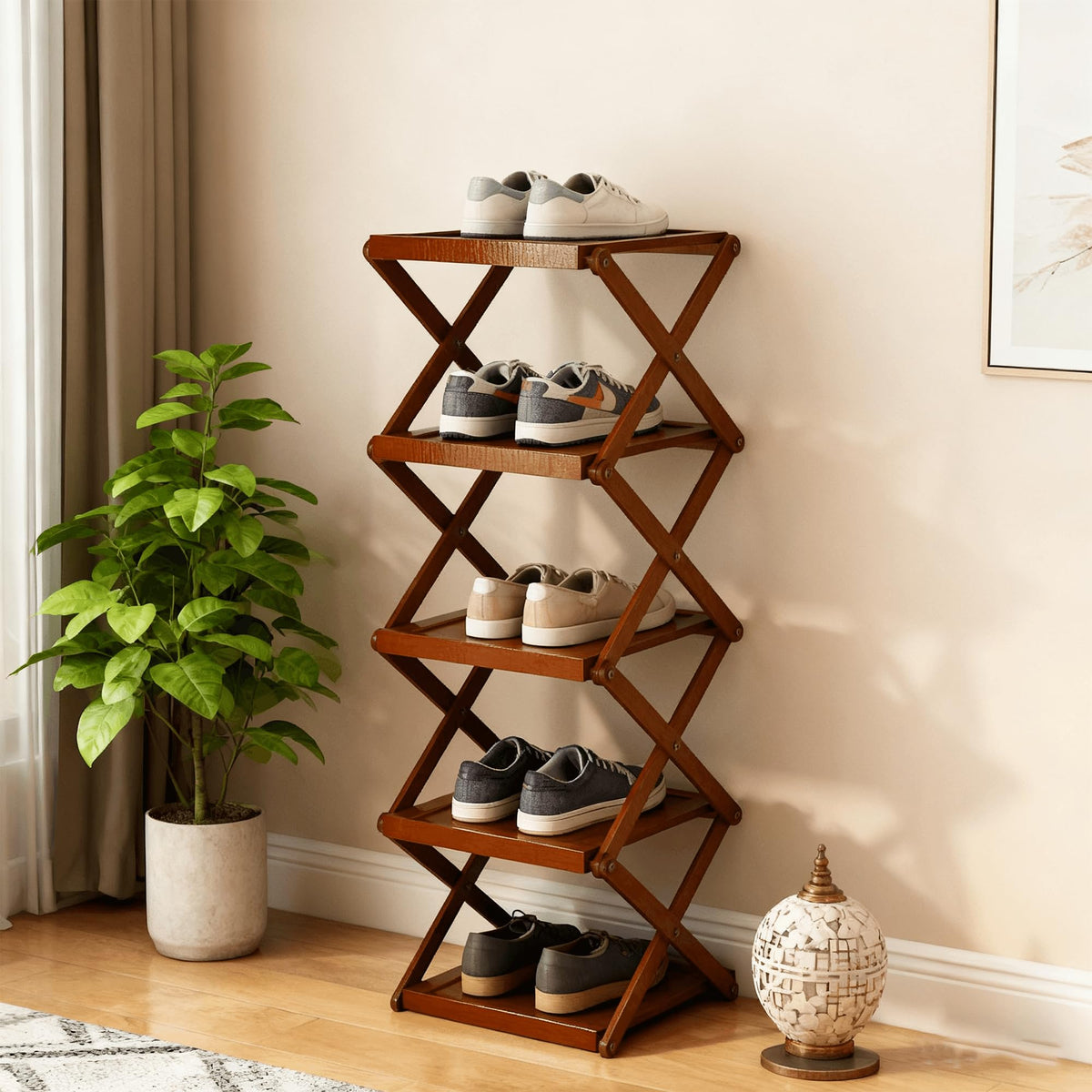 Simcat 3 Tier Shoe Rack Space Saving Natural Bamboo Organiser Easy Assembly